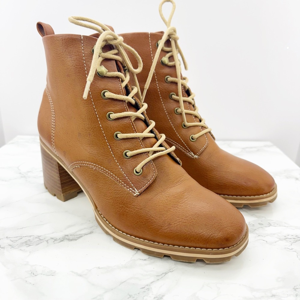Kork-Ease Chelsea Brown Lace Up Stacked Heel Lug Sole‎ Ankle Boots Size 10M - Picture 5 of 7